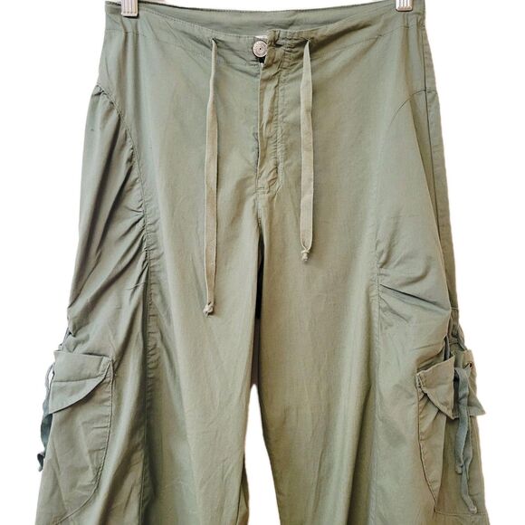 XCVI Ruffled Cargo Capri Green Wide-Leg Pants Side Slits Women Size XS - Picture 3 of 9